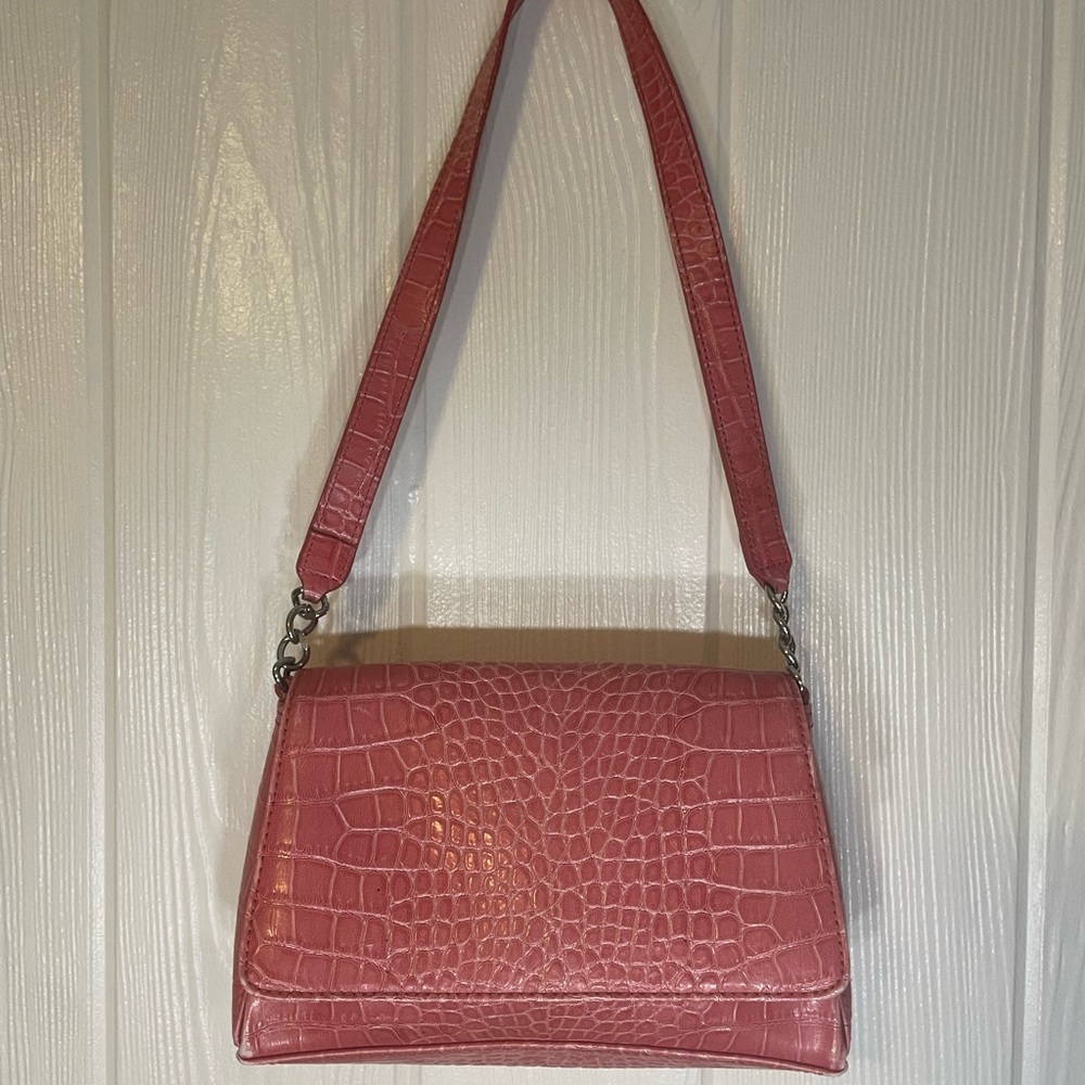 Vintage Pink Croc-Embossed Shoulder Bag